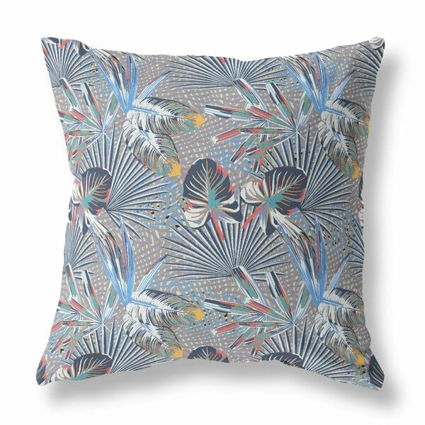 Palacedesigns 20 in. Tropical Indoor & Outdoor Throw Pillow Indigo & Gray PA3098396